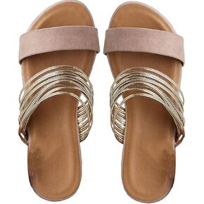 Black Dressy Sandals for Women Strappy Sandals for Women Women's Faux Suede Flat Sandals for Women Dressy Chain Strap Slide Sandal Summer Sandals for Women 2025,Black,US7.5/EU39 in Saudi Arabia