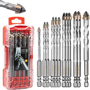 12-Piece Four Blade Serrated Eccentric Drill Bits, (5/32"-1/2") High Strength Carbide Masonry Drill Bit Set for Concrete, Tile, Brick, Glass, Wood, and Plastic in Saudi Arabia