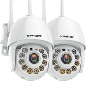 BOAVISION 2K Security Camera Outdoor ، 2Pack WiFi WiFi IP Camera Security Mecurity System 360 ° ، الكشف عن الحركة ، تتبع تلقائي ، نقاش ثنائي ، البلاط الكامل رؤية ليلية in Kuwait