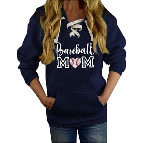 Women's V Neck Long Sleeve Baseball Hoodie Sweatshirt Pullover Loose Mom Shirt in Saudi Arabia