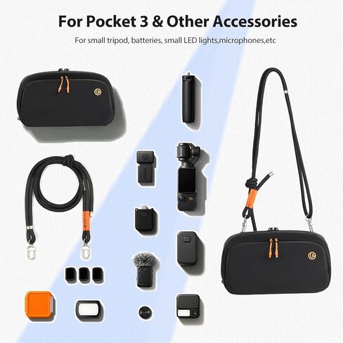 Ulanzi Yy08 حقيبة حمل لـ DJI Osmo Pocket 3 ، حقيبة حمل تخزين محمولة مقاومة للبقع ، وقائية لـ DJI Osmo Pocket 3 Creator Combo Accessories ، مصابيح LED صغيرة ، ميكروفونات وكاميرات الحركة (أسود) in Kuwait