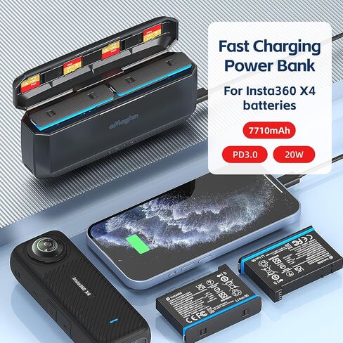 Amaimingji Insta 360 X4 Accessories Charger ، 7710mAh Prenived-In 20W Fast Charger Hub لبطارية Insta360 x4 ، ملحق سريع الشحن مع فتحات بطاقة Misro (بطارية غير متضمنة) in Kuwait
