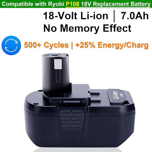 2-Pack Upgraded 7000mAh Replacement for Ryobi Battery 18V P108 P189 P190 P197 P107 P105 P102 PBP002 PBP003 PBP005, Compatible with Ryobi One Plus18V Weed Wacker Edger Blower Saw Drill Tools Battery in Kuwait