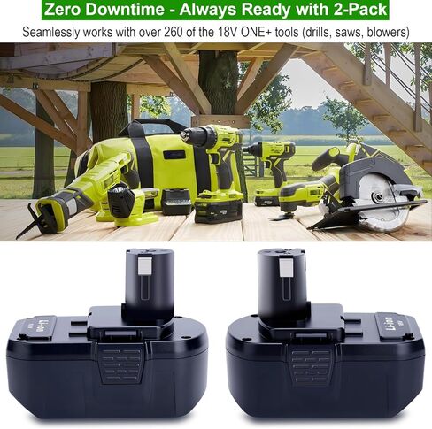 2-Pack Upgraded 7000mAh Replacement for Ryobi Battery 18V P108 P189 P190 P197 P107 P105 P102 PBP002 PBP003 PBP005, Compatible with Ryobi One Plus18V Weed Wacker Edger Blower Saw Drill Tools Battery in Kuwait