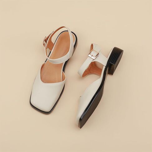 مضخات إصبع القدم المربعة للسيدات Slingback Low Block الكعب الكعب في الكاحل القابل للتعديل in Kuwait