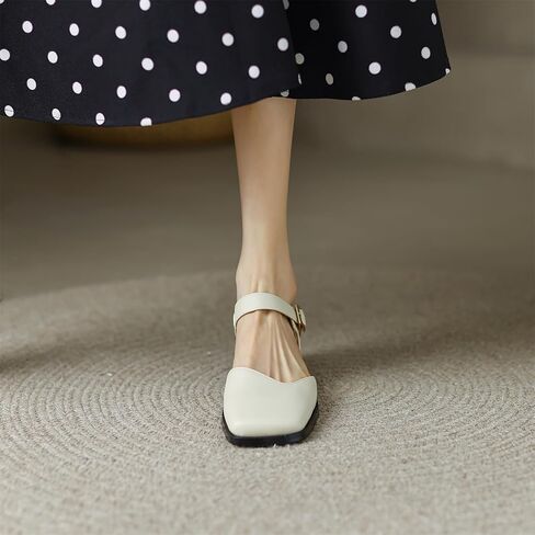 مضخات إصبع القدم المربعة للسيدات Slingback Low Block الكعب الكعب في الكاحل القابل للتعديل in Kuwait