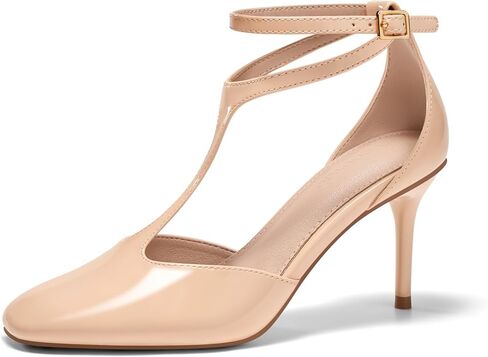 Coutgo Women's Stiletto High Cheels T-Strap Round Toe Toe Canle Boxle Pumps Wedding Dress in Kuwait