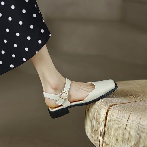 مضخات إصبع القدم المربعة للسيدات Slingback Low Block الكعب الكعب في الكاحل القابل للتعديل in Kuwait