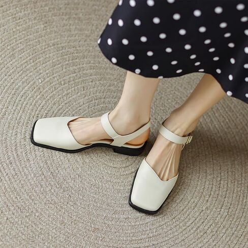 مضخات إصبع القدم المربعة للسيدات Slingback Low Block الكعب الكعب في الكاحل القابل للتعديل in Kuwait