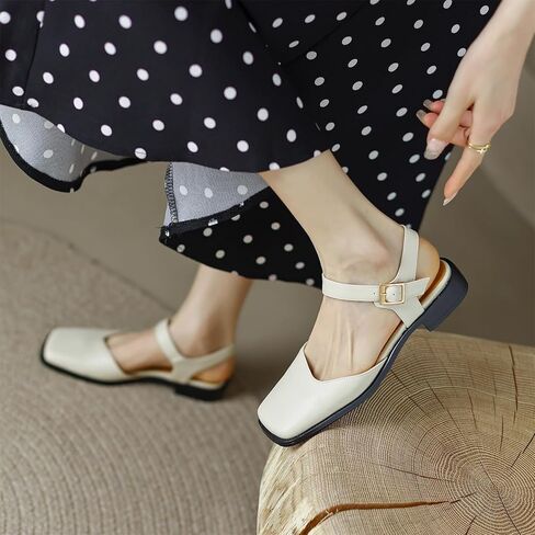 مضخات إصبع القدم المربعة للسيدات Slingback Low Block الكعب الكعب في الكاحل القابل للتعديل in Kuwait