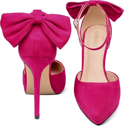 Coleter Women's Bowknot High Heels Platform D'Orsay Pumps مدببة بأحذية زفاف أحذية الزفاف في الكاحل in Kuwait