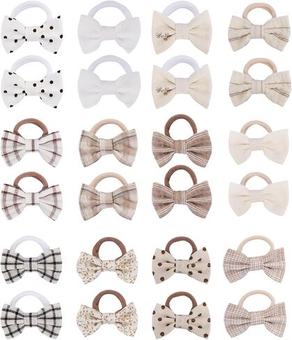 Jesscat 24pcs Hair Hair Ries مع أقواس ، 12 عصابة مرنة متعددة الألوان (2.5 سم) ، حاملي ذيل الحصان بدون انحراف للرضع والأطفال الصغار والأطفال ، اللون 1 in Saudi Arabia