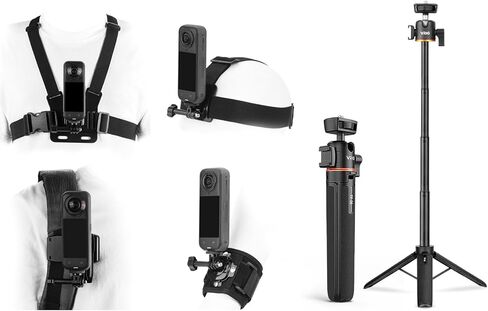 طقم ملحقات لـ Insta360 x5 x4 و mini tripod ، حزمة حزام التثبيت/الرأس مع الحزمة 21 بوصة ، و 360 درجة رأس الكرة والأحذية الباردة لـ Insta360 واحد x5 x4 x3 x2 in Kuwait