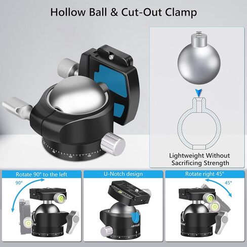 Artcise Low Profile Tripod Ball Head 56mm CNC CNC Aluminy Aluminy Arca-Swiss Panorama Heaft Duty Tripod for DSLR Camera Monopods Tripod Camcorder Max Mox Loading 88 Lbs/40kg in Kuwait