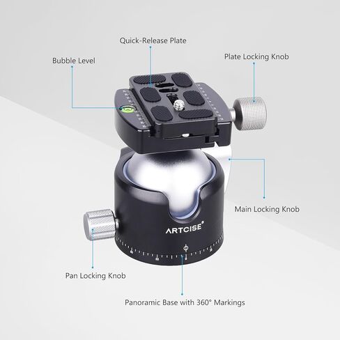 Artcise Low Profile Tripod Ball Head 56mm CNC CNC Aluminy Aluminy Arca-Swiss Panorama Heaft Duty Tripod for DSLR Camera Monopods Tripod Camcorder Max Mox Loading 88 Lbs/40kg in Kuwait