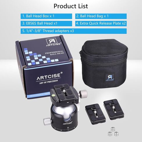 Artcise Low Profile Tripod Ball Head 56mm CNC CNC Aluminy Aluminy Arca-Swiss Panorama Heaft Duty Tripod for DSLR Camera Monopods Tripod Camcorder Max Mox Loading 88 Lbs/40kg in Kuwait