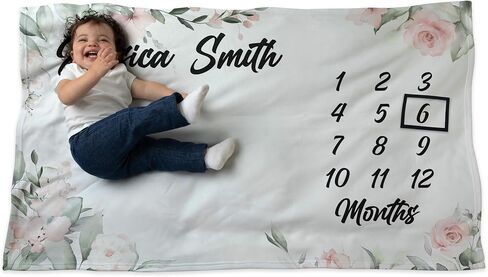 Framestory Custom Baby Milestone Blanket - اسم شخصي تعقب النمو الشهري - Photo Prop for Baby Baby Boy أو Girl ، Fleece Soft 36 "x58" ؛ طباعة واحدة على الوجهين ، مطبوعة في الولايات المتحدة الأمريكية in Saudi Arabia