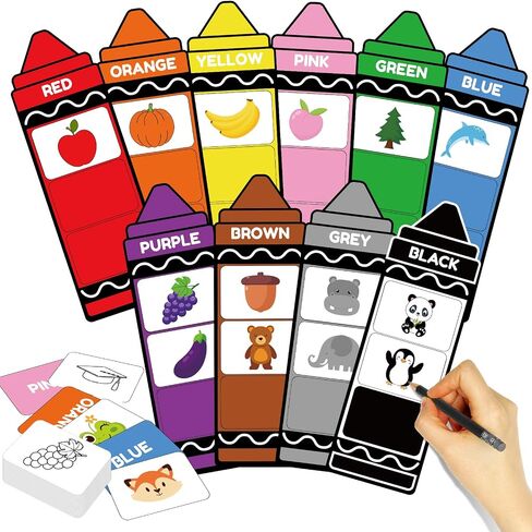 55Pcs Crayon Color Sorting Set Coloring Card Toys for Toddlers Educational Color Matching Games for Baby Kids Preschool Home Teaching Circle Time Learning Activities Birthday Gifts in Saudi Arabia