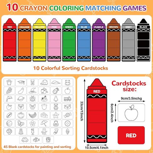 55Pcs Crayon Color Sorting Set Coloring Card Toys for Toddlers Educational Color Matching Games for Baby Kids Preschool Home Teaching Circle Time Learning Activities Birthday Gifts in Saudi Arabia