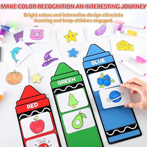 55Pcs Crayon Color Sorting Set Coloring Card Toys for Toddlers Educational Color Matching Games for Baby Kids Preschool Home Teaching Circle Time Learning Activities Birthday Gifts in Saudi Arabia