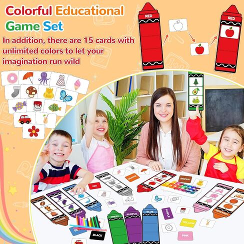 55Pcs Crayon Color Sorting Set Coloring Card Toys for Toddlers Educational Color Matching Games for Baby Kids Preschool Home Teaching Circle Time Learning Activities Birthday Gifts in Saudi Arabia