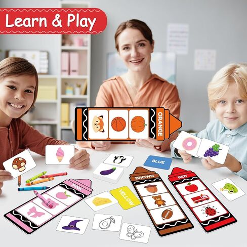 55Pcs Crayon Color Sorting Set Coloring Card Toys for Toddlers Educational Color Matching Games for Baby Kids Preschool Home Teaching Circle Time Learning Activities Birthday Gifts in Saudi Arabia