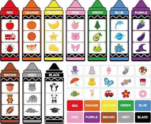 55Pcs Crayon Color Sorting Set Coloring Card Toys for Toddlers Educational Color Matching Games for Baby Kids Preschool Home Teaching Circle Time Learning Activities Birthday Gifts in Saudi Arabia