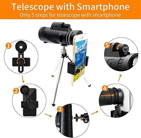 هدية 12x50 عالية الدقة BAK4 PRISM أحادي اللون مع حامل الهاتف الذكي و TRUPOD IPX7 مقاوم للماء لمشاهدة الطيور الحياة البرية in Saudi Arabia