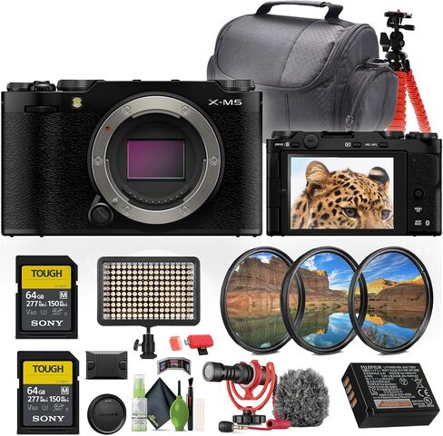 Fujifilm X-M5 Mirrorless Digital Camera Body (Black) Bundle with 2X 64GB SF-M Tough Series UHS-II SDXC Memory Card + Rode Ultracompact on Camera-Mount Microphone + More in Saudi Arabia