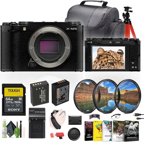 حزمة الكاميرا الرقمية Fujifilm X-M5 بدون مرآة (أسود) مع بطارية إضافية NP-W126 + شاحن + 64 جيجابايت UHS-II بطاقة ذاكرة SDXC + Corel Photo ، فيديو ، وفن جناح Deluxe + المزيد in Saudi Arabia