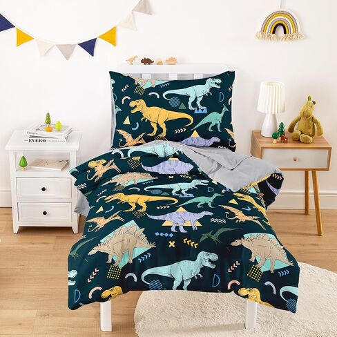 Wake in Cloud - Dinosaur Toddler Bedding String for Boys و Jurassic Dino World Sketch و 4 قطع مجموعة سرير سرير ناع in Kuwait