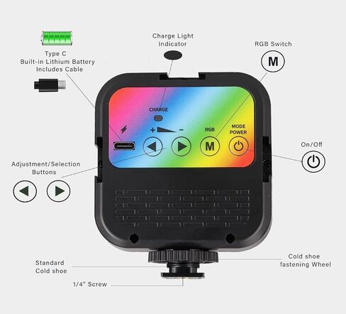 ضوء فيديو RGB المحمول مع 70 LED ، متوافق مع RICOH GR IV ، درجة حرارة لون قابلة للتعديل ، وبطارية داخلية طويلة الأمد in Kuwait