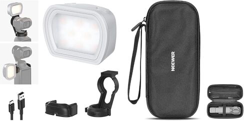 NEWER BASICS Magnetic Auxiliary Light & Carry Care متوافقة مع DJI Osmo Pocket 3 Creator Combo Expensory ، 1.3W USB C قابلة لإعادة الشحن مرفق مصباح LED لتسجيل فيديو VLOG Selfie in Kuwait