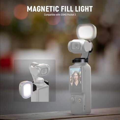 NEWER BASICS Magnetic Auxiliary Light & Carry Care متوافقة مع DJI Osmo Pocket 3 Creator Combo Expensory ، 1.3W USB C قابلة لإعادة الشحن مرفق مصباح LED لتسجيل فيديو VLOG Selfie in Kuwait