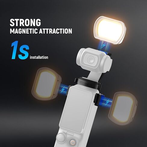 NEWER BASICS Magnetic Auxiliary Light & Carry Care متوافقة مع DJI Osmo Pocket 3 Creator Combo Expensory ، 1.3W USB C قابلة لإعادة الشحن مرفق مصباح LED لتسجيل فيديو VLOG Selfie in Kuwait