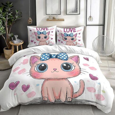 مجموعة غطاء لحاف الفراش مجموعة حجم الأطفال ، مجموعة الفراش الأطفال المراهقين ، Cat Cat Princess Design Design Print Comforter Set ، غطاء لحاف واحد 1 وسادة ديكور غرفة نوم 2 قطعة in Kuwait