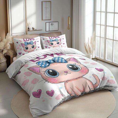 مجموعة غطاء لحاف الفراش مجموعة حجم الأطفال ، مجموعة الفراش الأطفال المراهقين ، Cat Cat Princess Design Design Print Comforter Set ، غطاء لحاف واحد 1 وسادة ديكور غرفة نوم 2 قطعة in Kuwait
