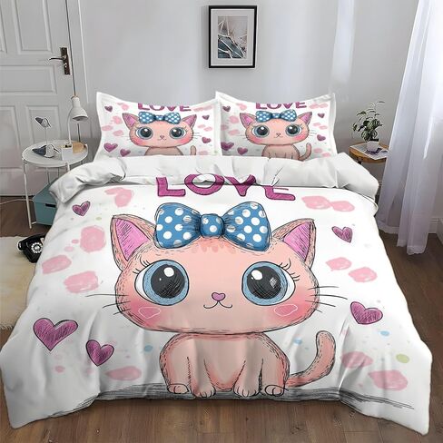 مجموعة غطاء لحاف الفراش مجموعة حجم الأطفال ، مجموعة الفراش الأطفال المراهقين ، Cat Cat Princess Design Design Print Comforter Set ، غطاء لحاف واحد 1 وسادة ديكور غرفة نوم 2 قطعة in Kuwait