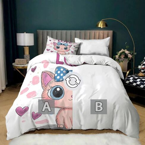 مجموعة غطاء لحاف الفراش مجموعة حجم الأطفال ، مجموعة الفراش الأطفال المراهقين ، Cat Cat Princess Design Design Print Comforter Set ، غطاء لحاف واحد 1 وسادة ديكور غرفة نوم 2 قطعة in Kuwait