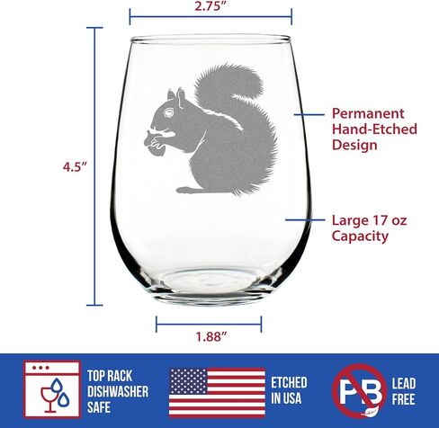 Squirrel Stemless Wine Glass - Squirrel Gifts and Decor with Squirrels - Large 17 Oz Glasses in Kuwait