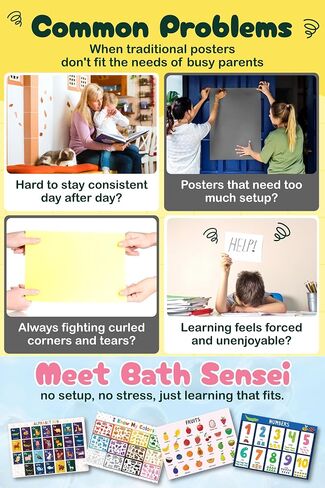 Waterproof Learning Posters for Todders 1-3 – Made in Japan – Montessori Educational Bath Poster Set of 4 – ABC, Numbers, Colors & Fruits – Tearproof, Easy-Peel Bathtub Toy for Kids in Saudi Arabia