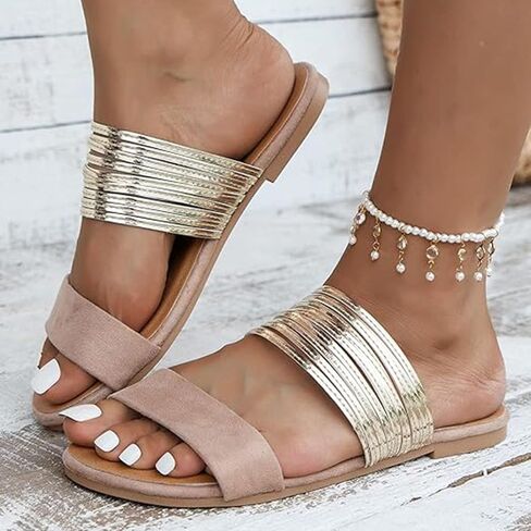 Black Dressy Sandals for Women Strappy Sandals for Women Women's Faux Suede Flat Sandals for Women Dressy Chain Strap Slide Sandal Summer Sandals for Women 2025,Black,US7.5/EU39 in Saudi Arabia