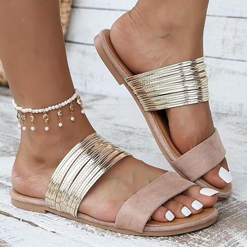 Black Dressy Sandals for Women Strappy Sandals for Women Women's Faux Suede Flat Sandals for Women Dressy Chain Strap Slide Sandal Summer Sandals for Women 2025,Black,US7.5/EU39 in Saudi Arabia