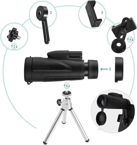 12x50 Monocular Telescope - Life Waterproof, Prism Lens, Fogproof Binocular - Smartphone Adapter and Tripod Included for Adult Bird Watching and Outdoor Travel in Saudi Arabia
