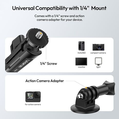 Ulanzi R105 Super Clamp Camera Mount مع 360 درجة ذراع Ballhead Magic مزدوجة ، مثبتة متين على شكل كاميرا من طراز GoPro Hero 13/12/11/10/9 ، Insta360 X5/X4 ، DJI Osmo Pocket 3/2 Action 5 Pro/4 in Kuwait