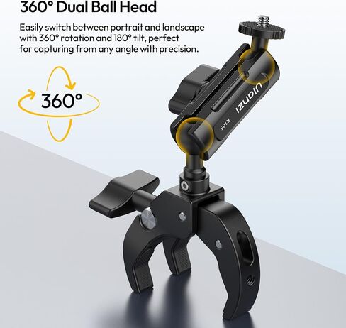 Ulanzi R105 Super Clamp Camera Mount مع 360 درجة ذراع Ballhead Magic مزدوجة ، مثبتة متين على شكل كاميرا من طراز GoPro Hero 13/12/11/10/9 ، Insta360 X5/X4 ، DJI Osmo Pocket 3/2 Action 5 Pro/4 in Kuwait