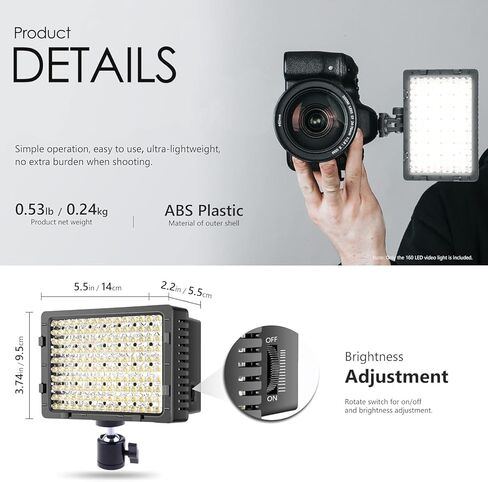 100W قابلة لإعادة الشحن مصباح فيديو LED متوافق مع Sony Cyber-Shot DSC-RX100 IV-160 LED لوحة LED ، Dimmable 5600K-3200K ، 900 لوكس ، بطارية وشاحن سريع-مجموعة إضاءة خفيفة الوزن على الكاميرا in Saudi Arabia