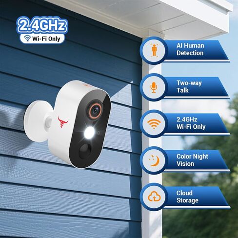 TrendBuzz 1080P Wireless Security Camera with AI Human Detection, Color Night Vision, PIR Motion Detection, Two-Way Talk, Cloud Service, 2.4G Wi-Fi, Battery Powered, Outdoor Surveillance Bullet Cam in Saudi Arabia