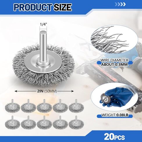 Moxweyeni 20pcs 3 بوصة فرش سلك الفولاذ المقاوم للصدأ من الفولاذ المقاوم للصدأ فرش لقطات الحفر مع 1/4 بوصة ساق ، 0.0118 "سلك الفولاذ الكربوني ، لتشغيل الطاقة التي تعمل بالطاقة in Kuwait