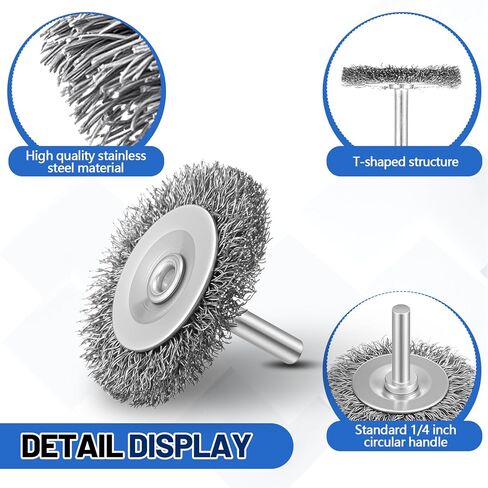 Moxweyeni 20pcs 3 بوصة فرش سلك الفولاذ المقاوم للصدأ من الفولاذ المقاوم للصدأ فرش لقطات الحفر مع 1/4 بوصة ساق ، 0.0118 "سلك الفولاذ الكربوني ، لتشغيل الطاقة التي تعمل بالطاقة in Kuwait